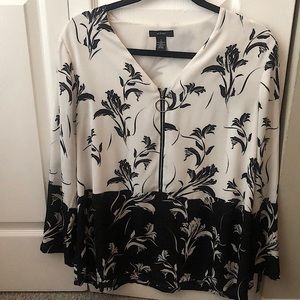 Flowey, long sleeve, chiffon blouse, Black & White